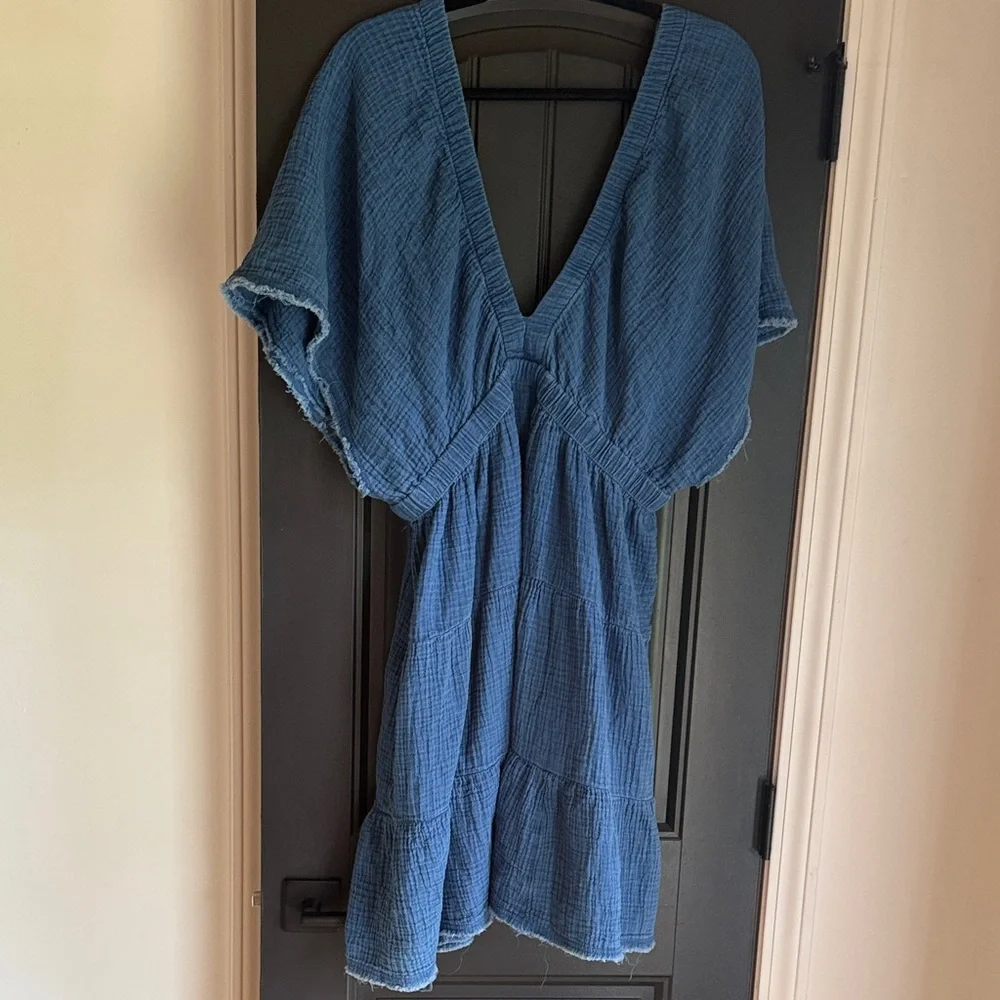 Aerie Blue V-Neck Open Back Tiered Dress - Picture 7 of 8